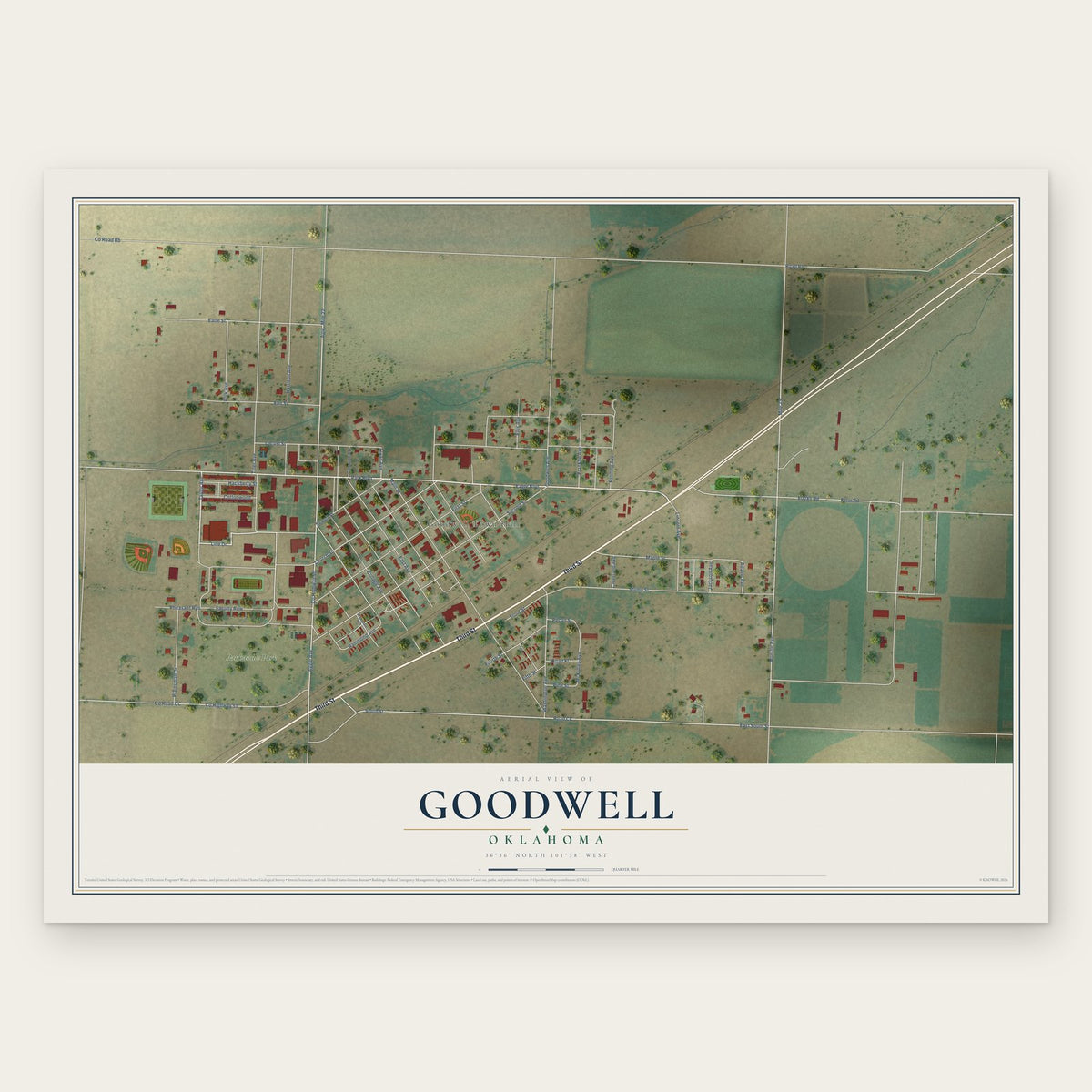 Goodwell, Oklahoma map print, the full design
