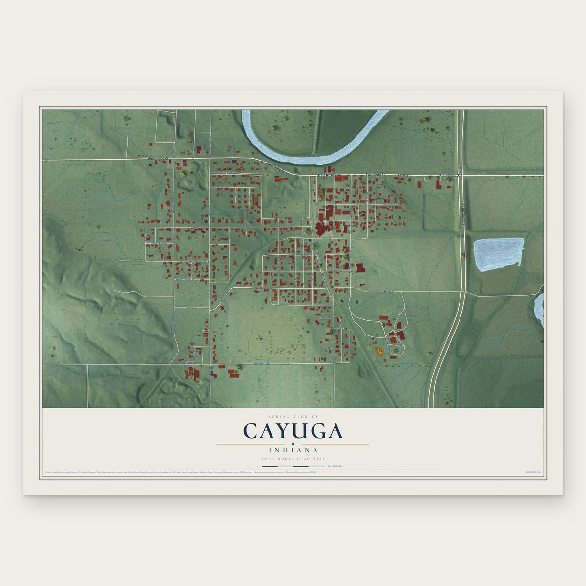 Cayuga, Indiana map print, the full design