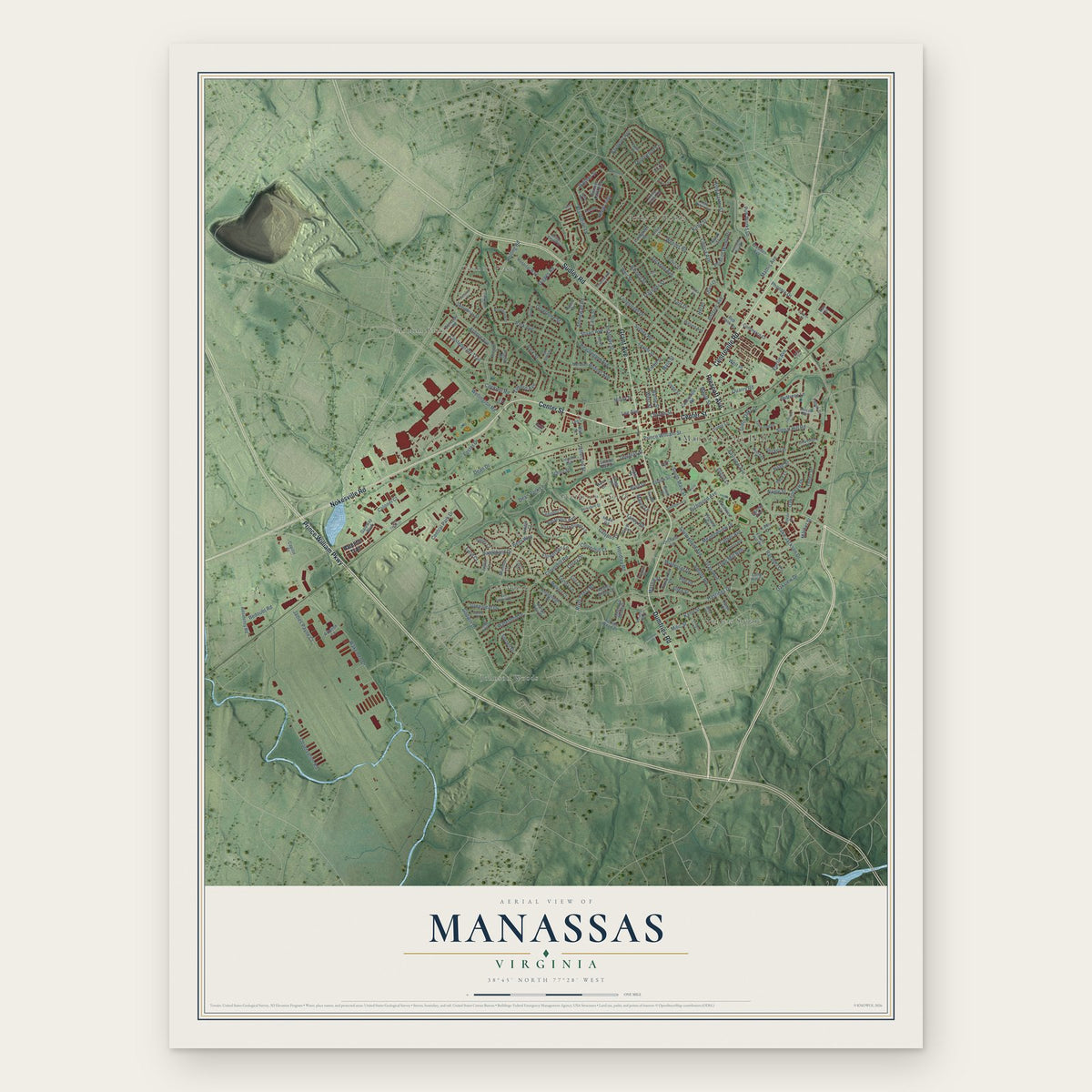 Manassas, Virginia map print, the full design