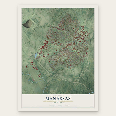 Manassas, Virginia map print, the full design