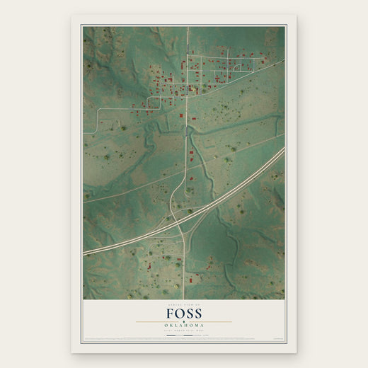 Foss, Oklahoma map print, the full design