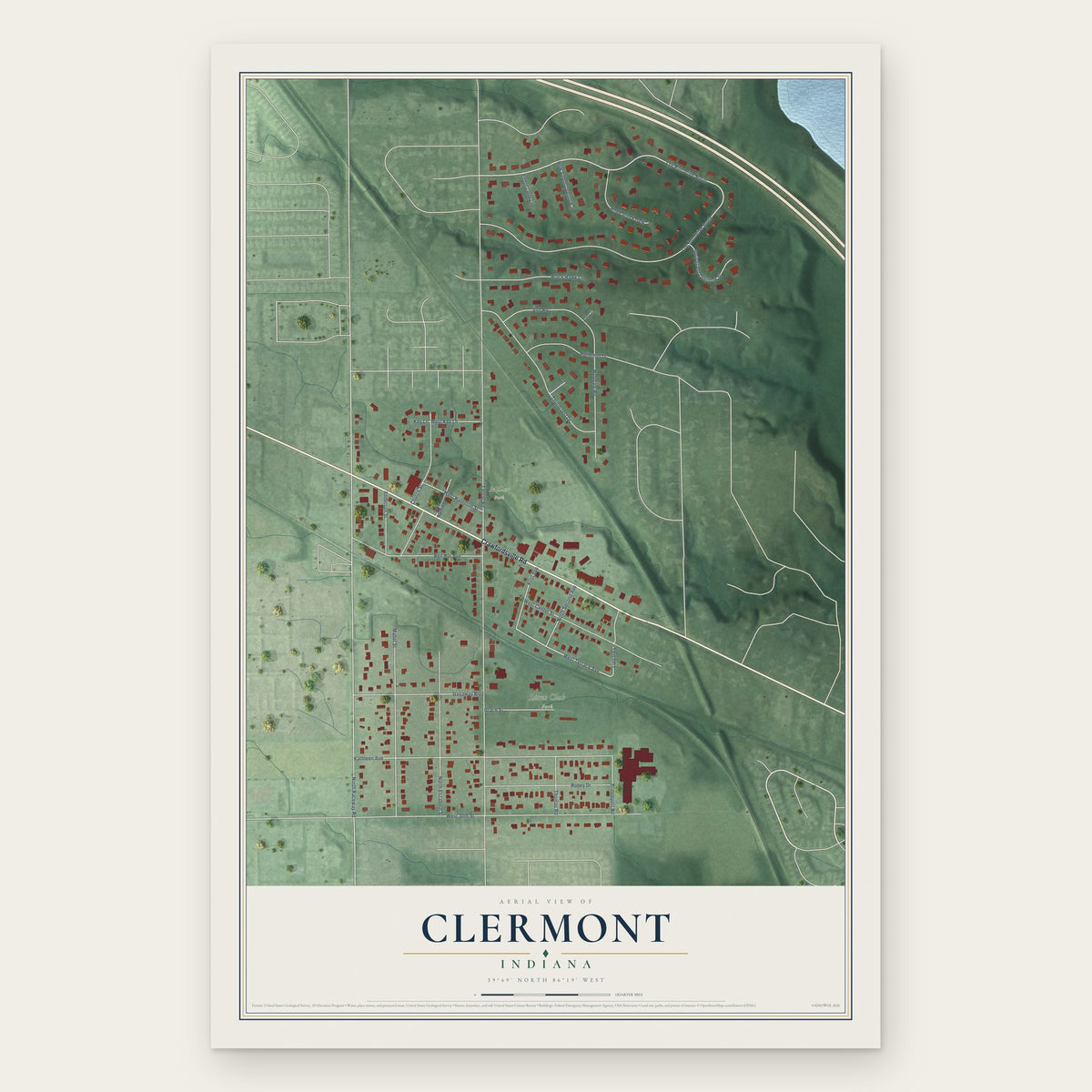 Clermont, Indiana map print, the full design