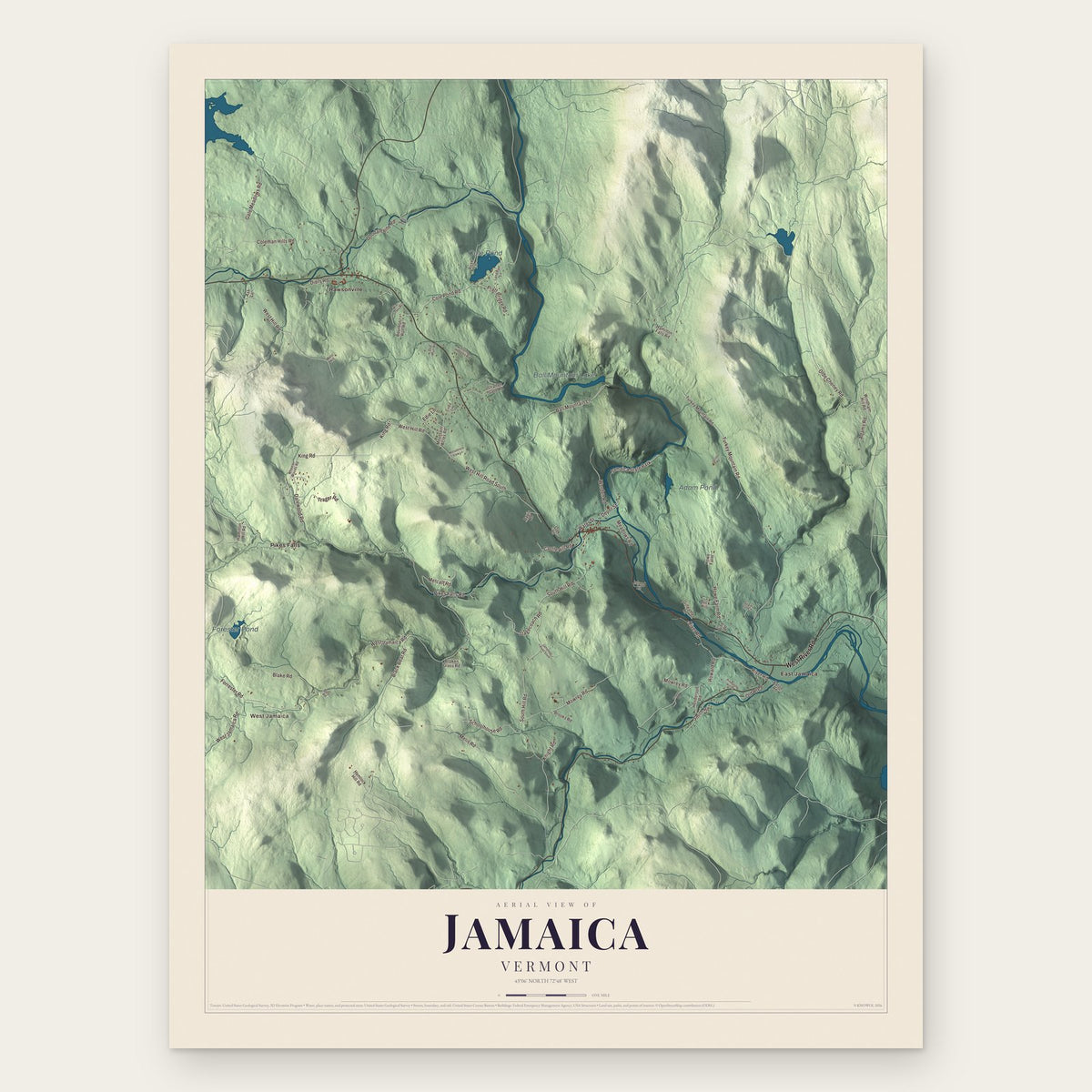 Jamaica, Vermont map print, the full design