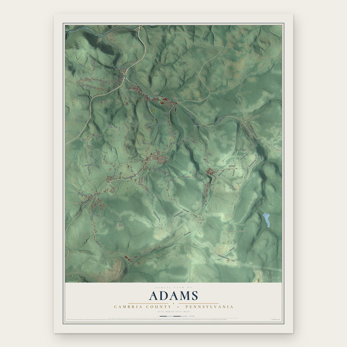 Adams, Cambria County, Pennsylvania map print, the full design