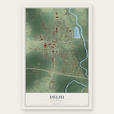 Delhi, Louisiana map print, the full design