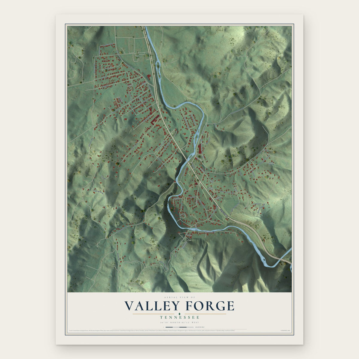 Valley Forge, Tennessee map print, the full design