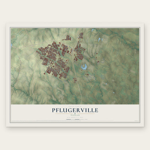 Pflugerville, Texas map print, the full design