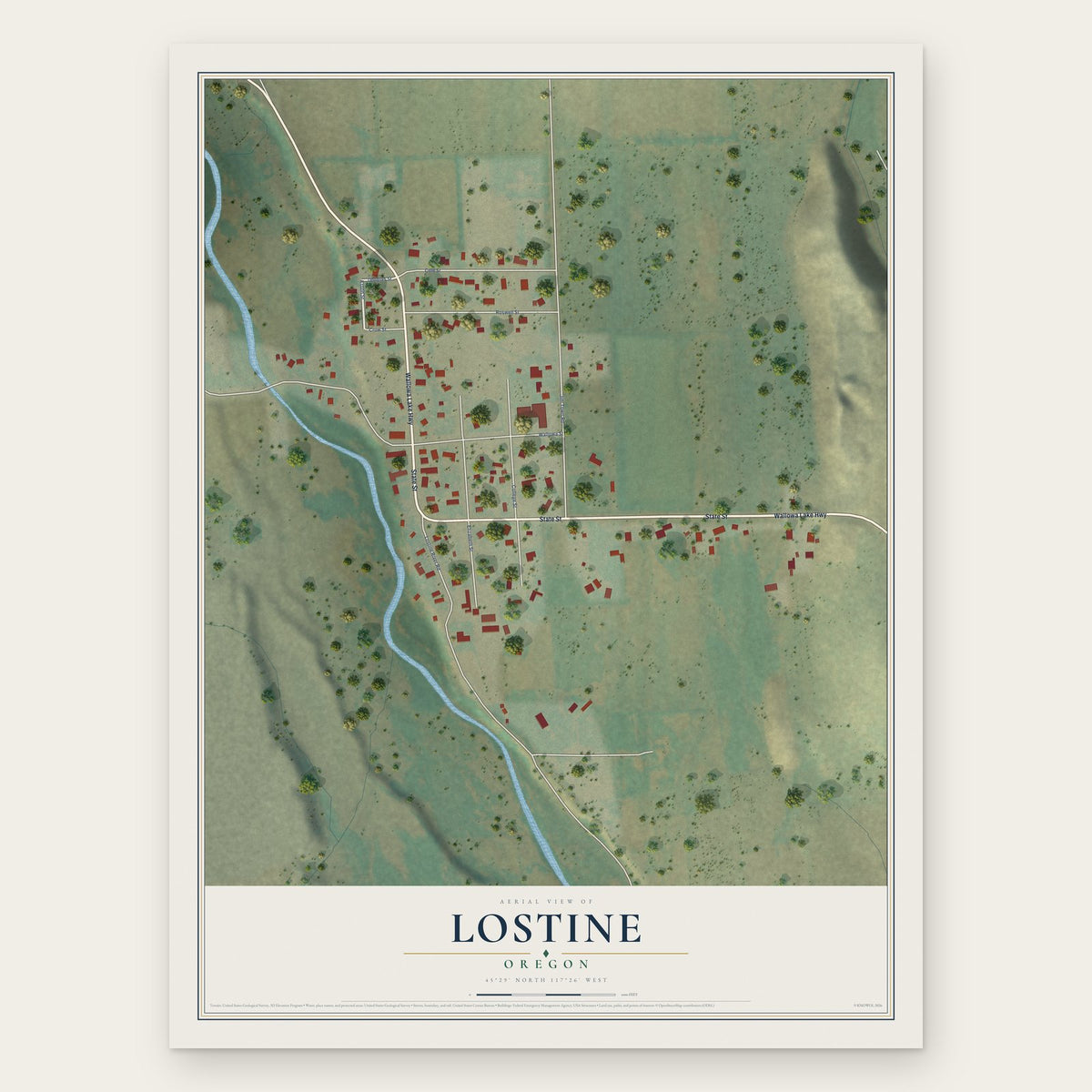 Lostine, Oregon map print, the full design