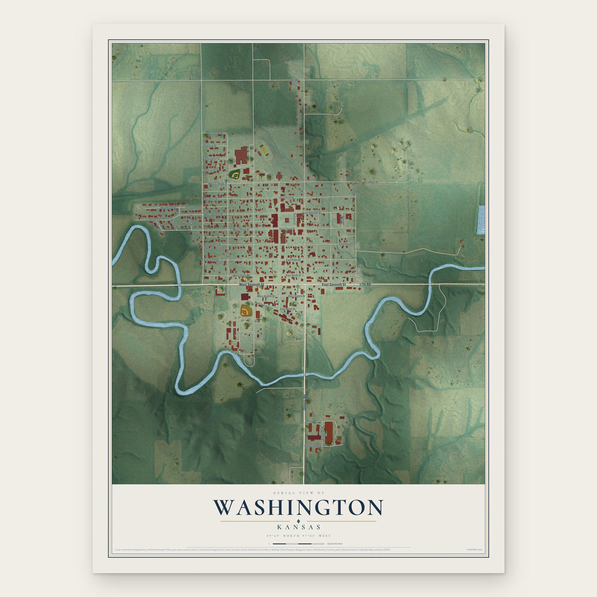 Washington, Kansas map print, the full design