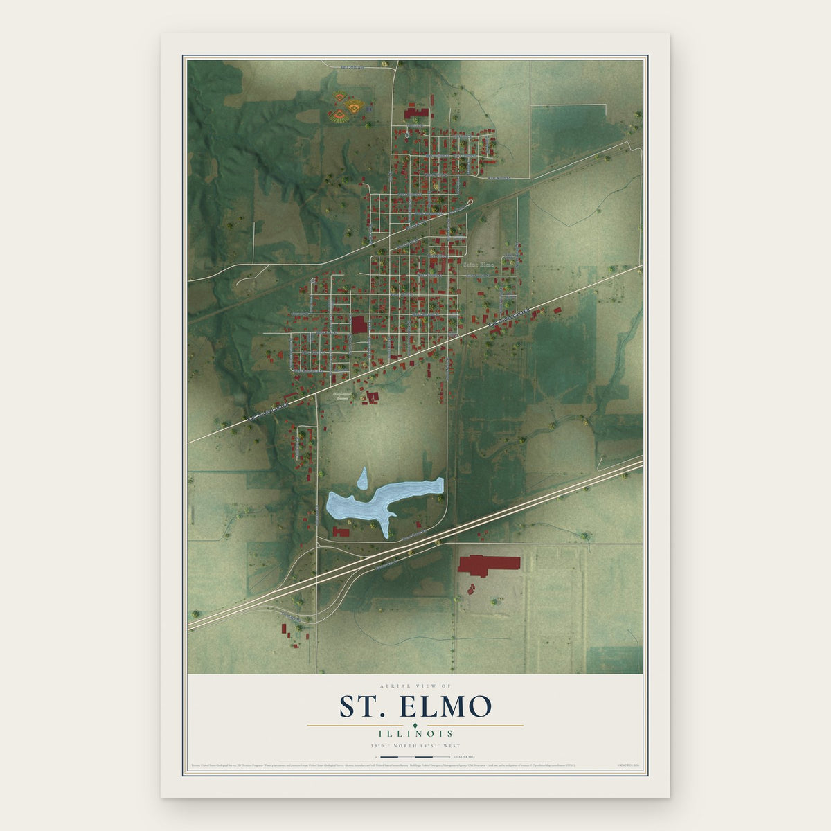 St. Elmo, Illinois map print, the full design
