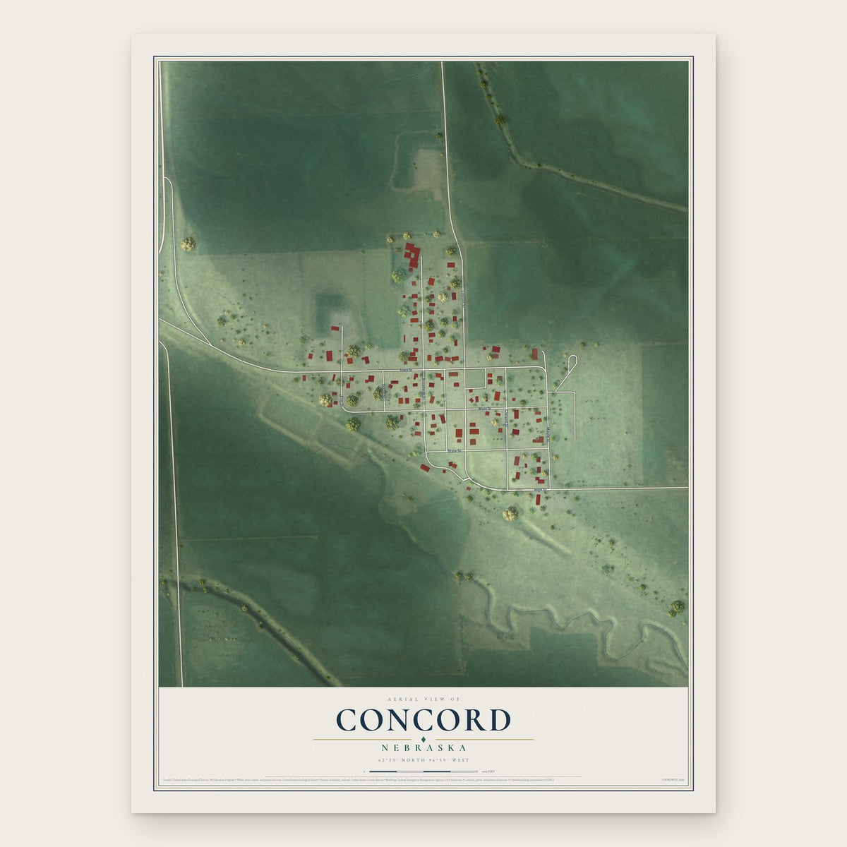 Concord, Nebraska map print, the full design