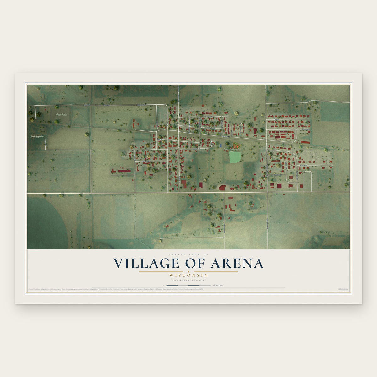 Arena, Wisconsin map print, the full design