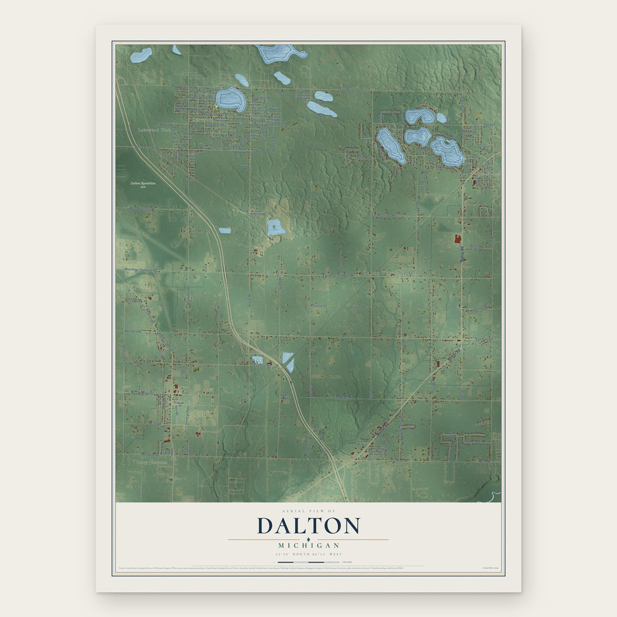 Dalton, Michigan map print, the full design