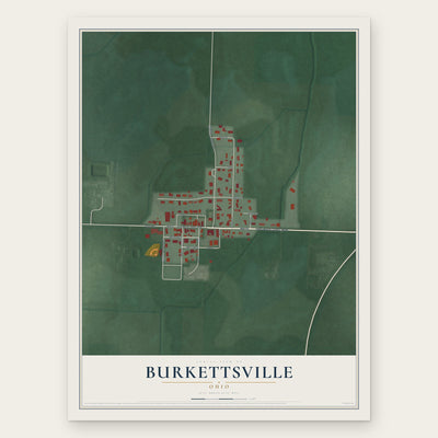 Burkettsville, Ohio map print, the full design