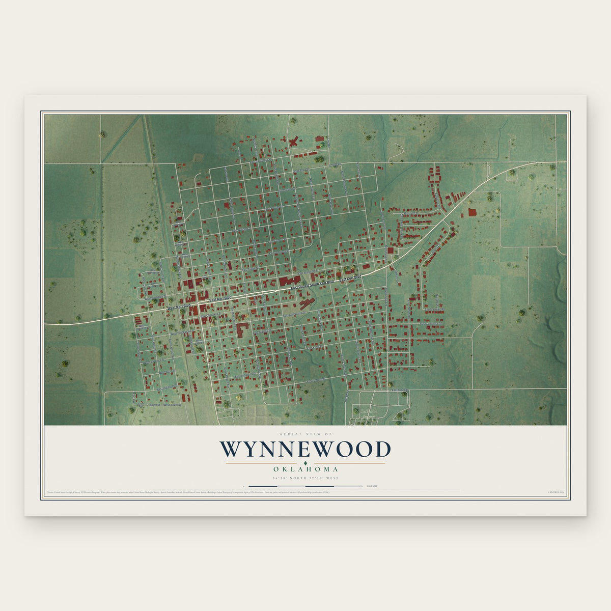 Wynnewood, Oklahoma map print, the full design
