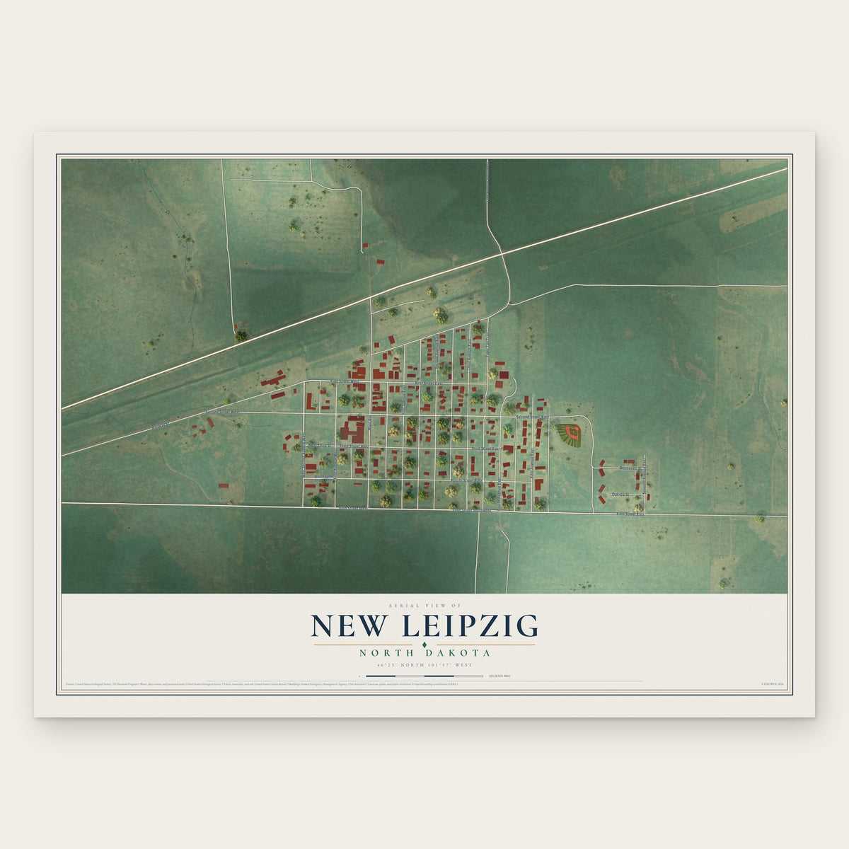 New Leipzig, North Dakota map print, the full design