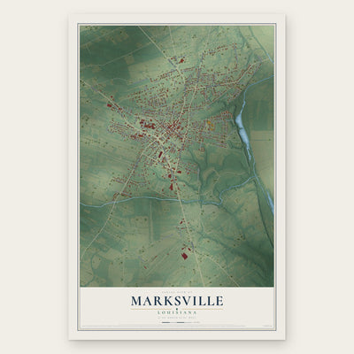 Marksville, Louisiana map print, the full design