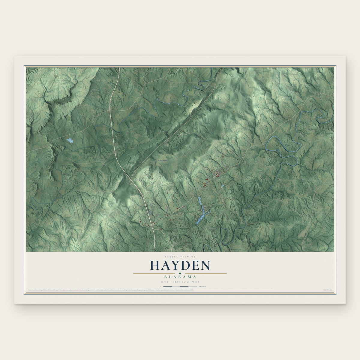 Hayden, Alabama map print, the full design