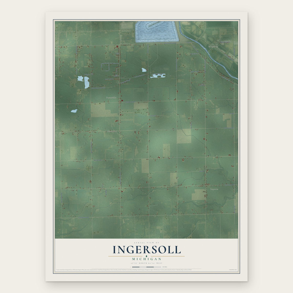 Ingersoll, Michigan map print, the full design