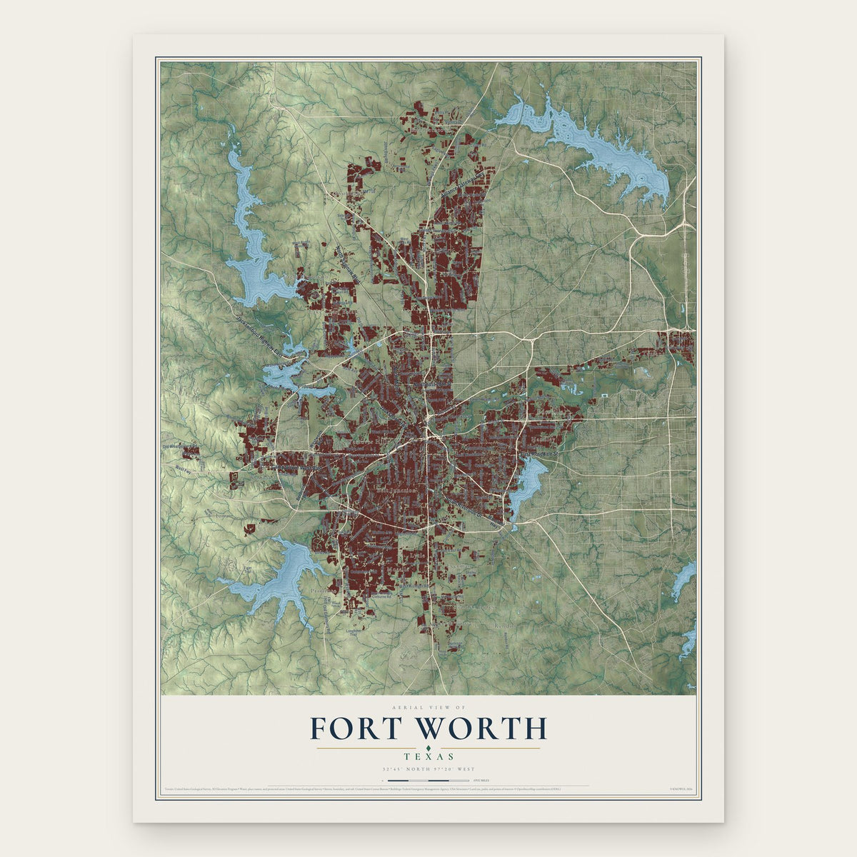 Fort Worth, Texas map print, the full design