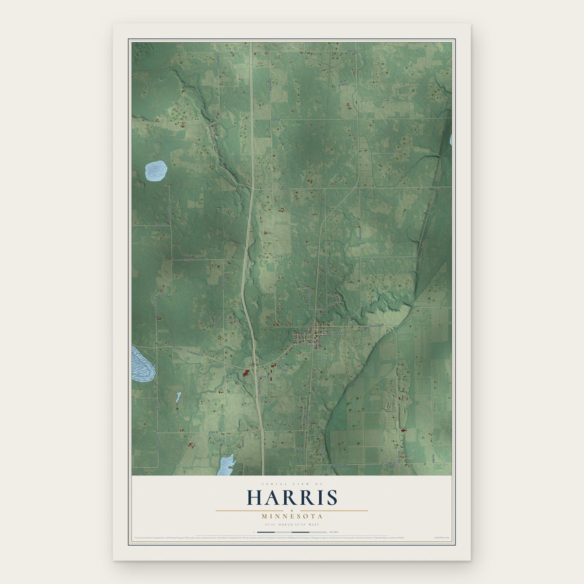 Harris, Minnesota map print, the full design
