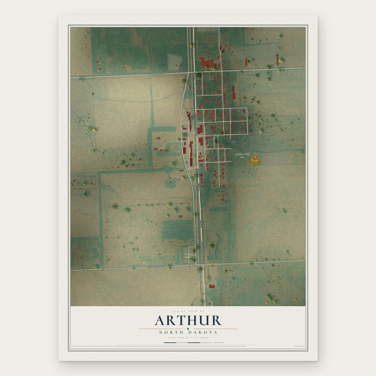 Arthur, North Dakota map print, the full design