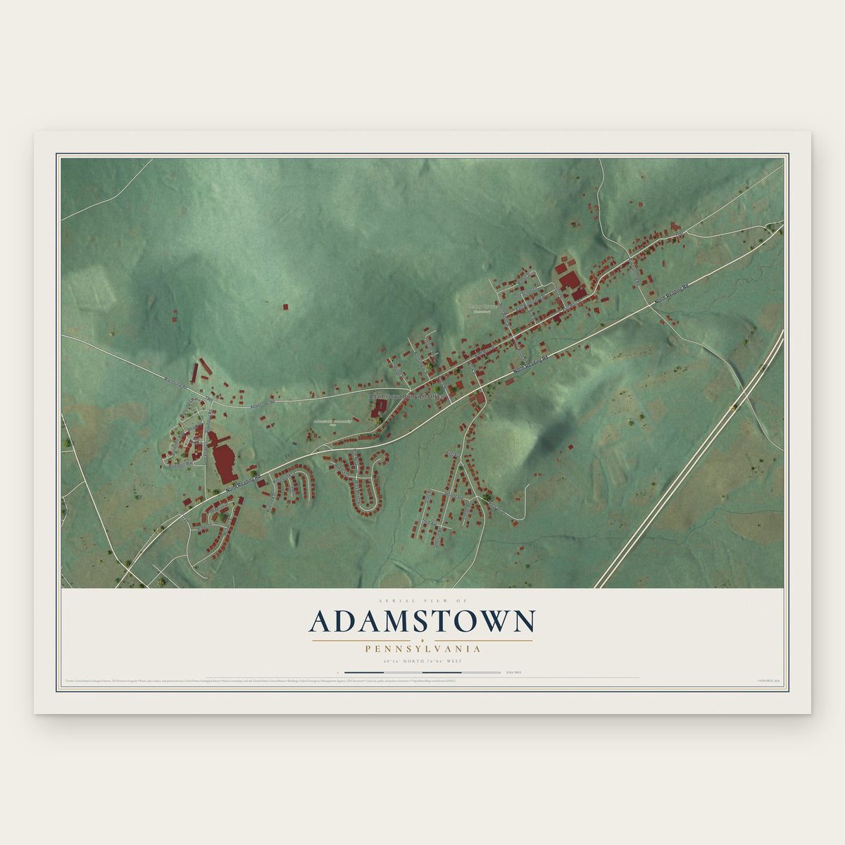 Adamstown, Pennsylvania map print, the full design