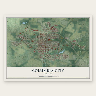 Columbia City, Indiana map print, the full design