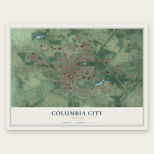 Columbia City, Indiana map print, the full design