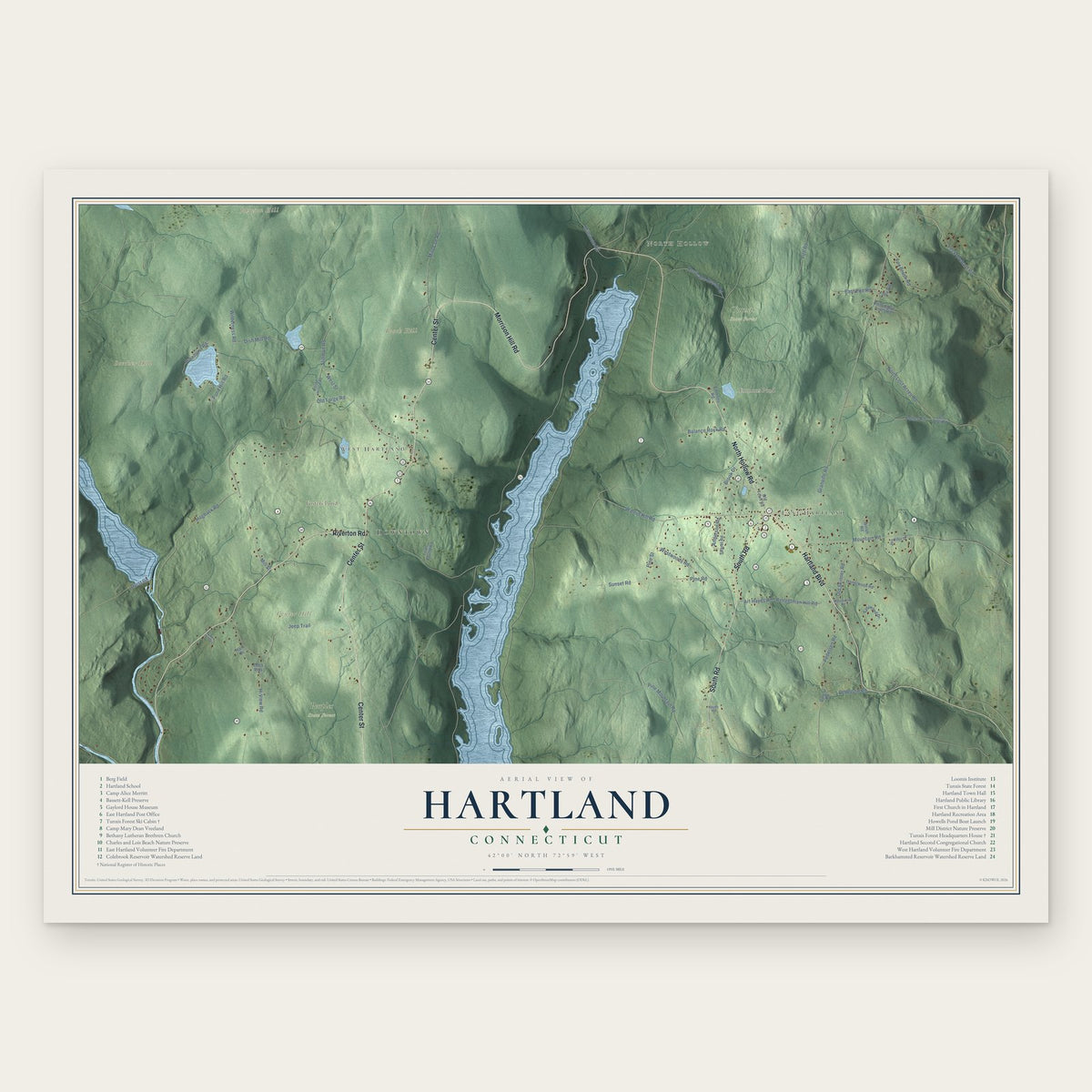 Hartland, Connecticut map print, the full design