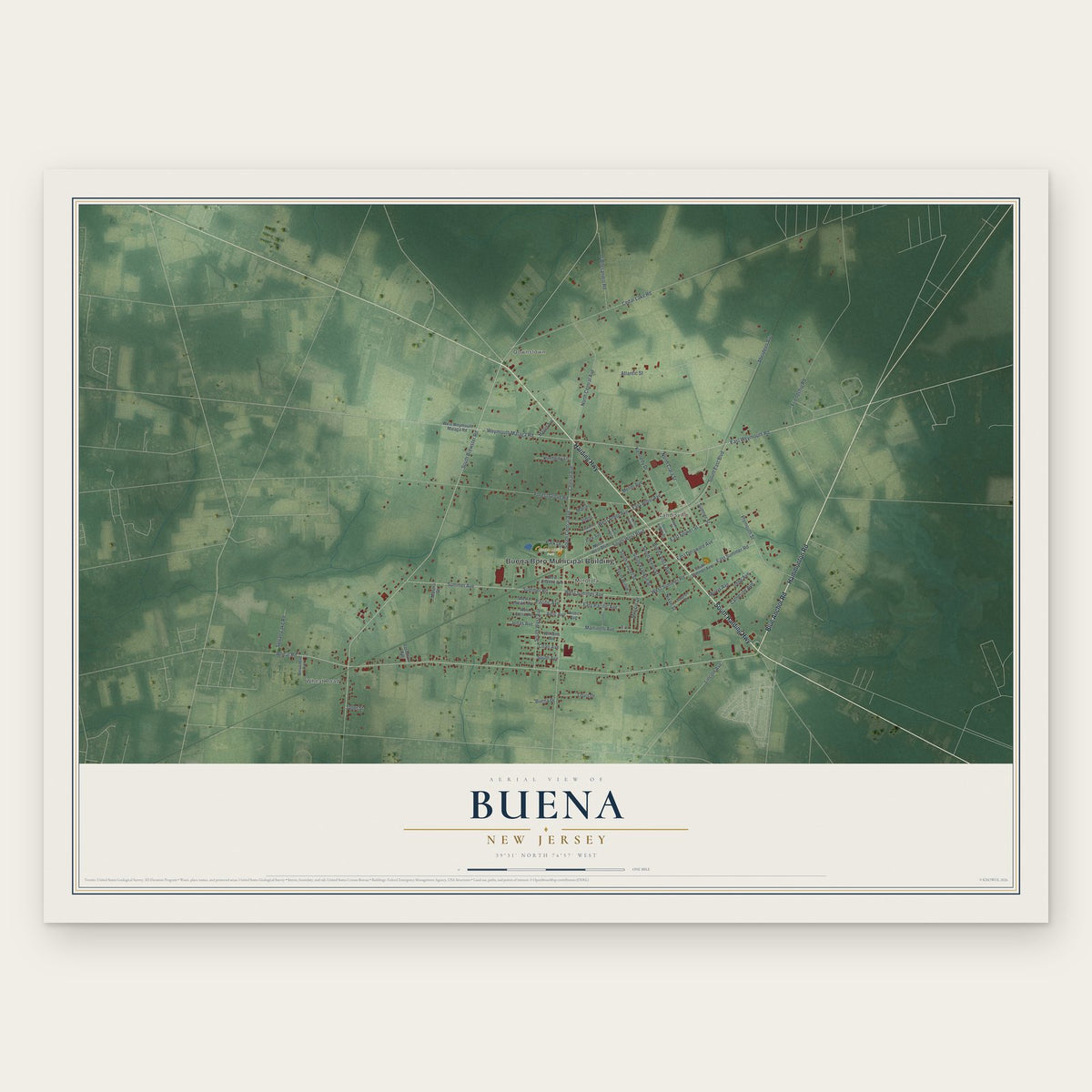 Buena, New Jersey map print, the full design