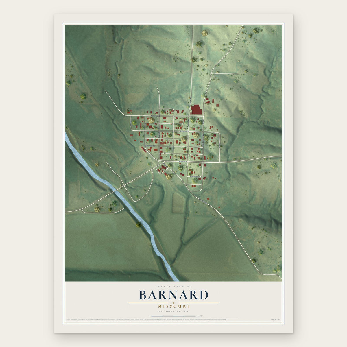 Barnard, Missouri map print, the full design