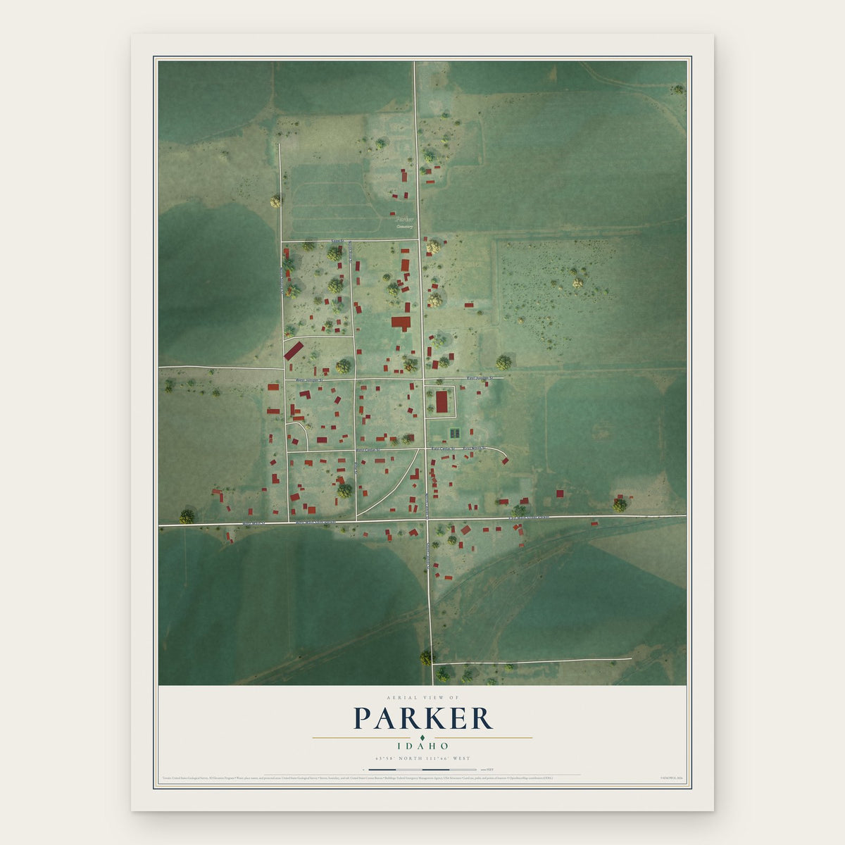 Parker, Idaho map print, the full design