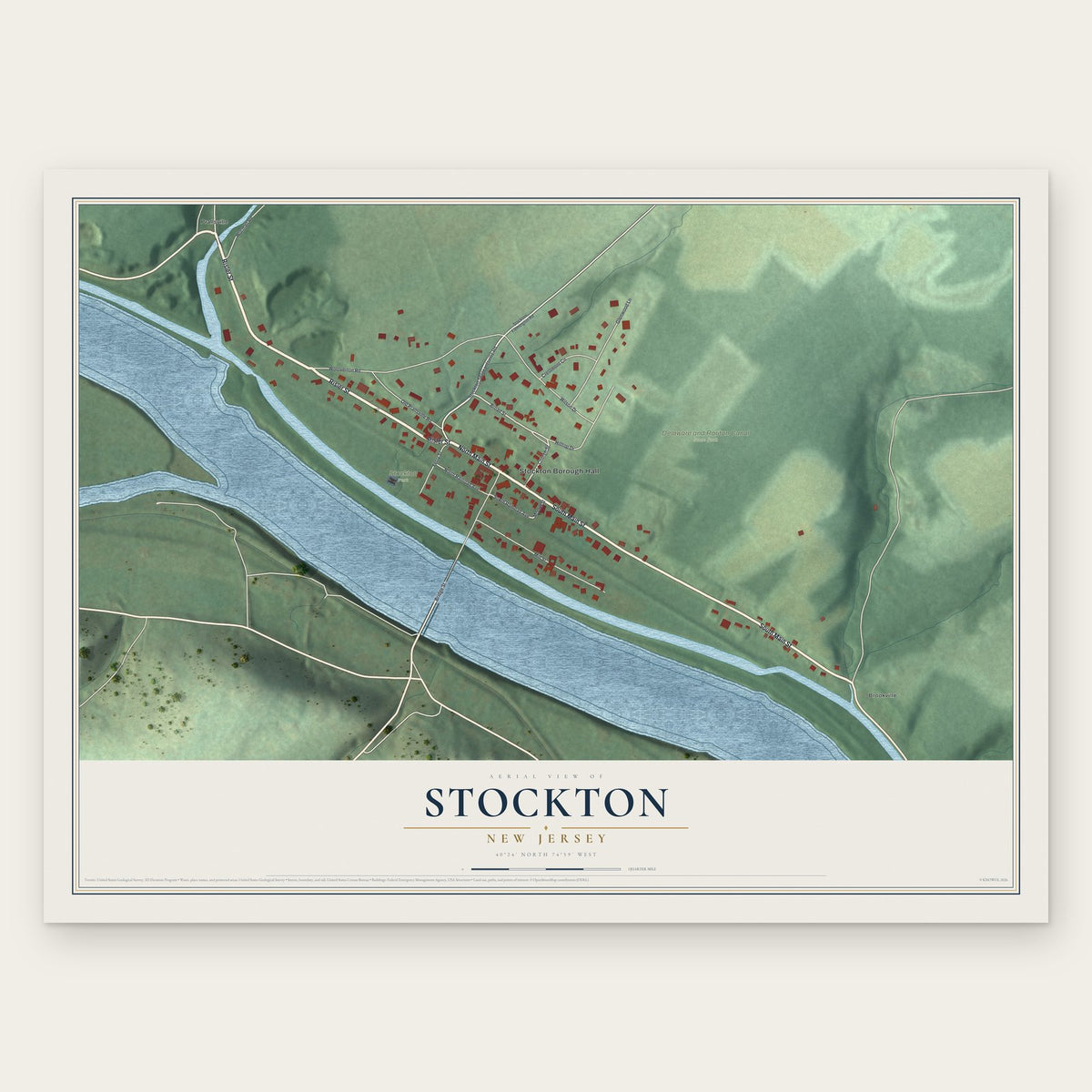 Stockton, New Jersey map print, the full design
