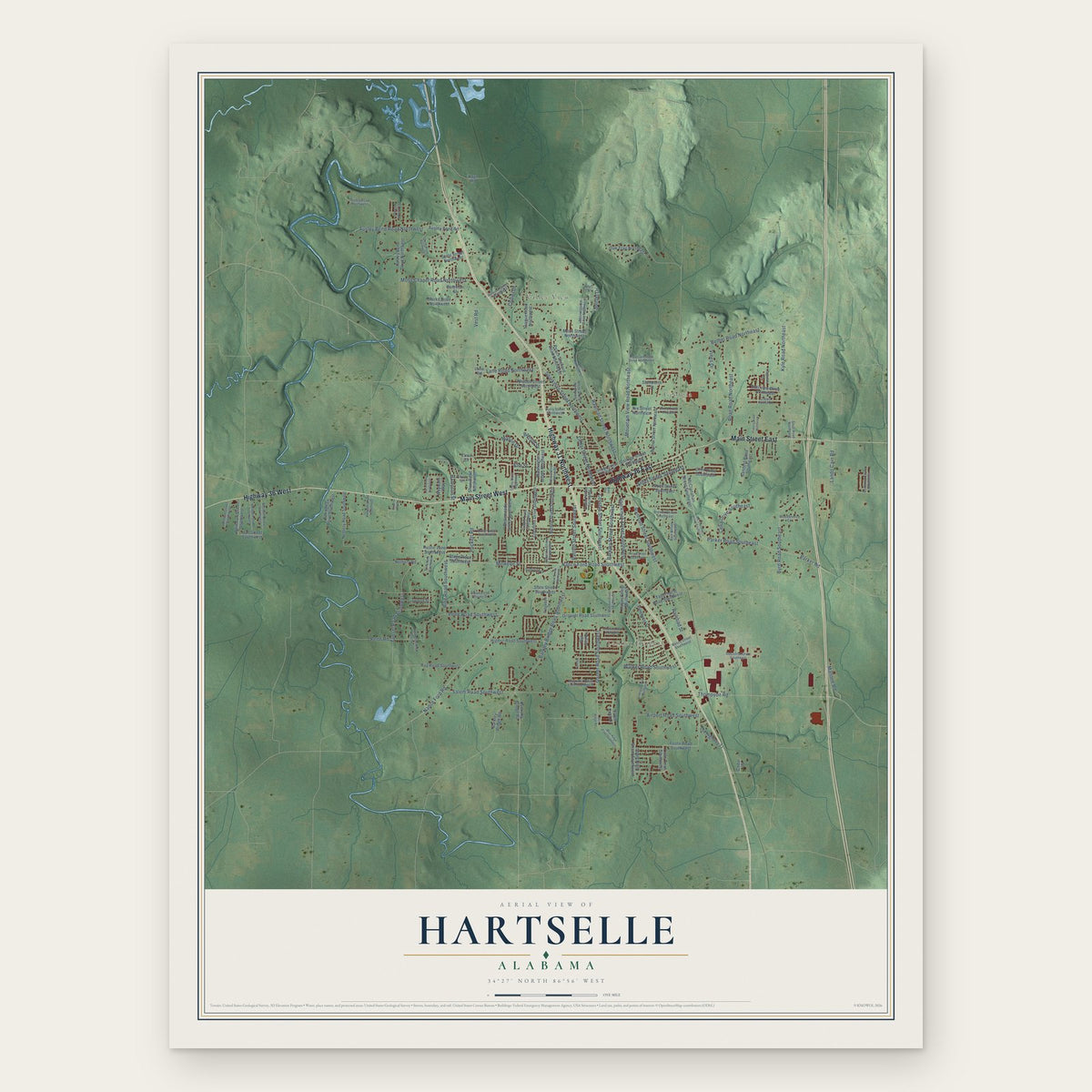 Hartselle, Alabama map print, the full design