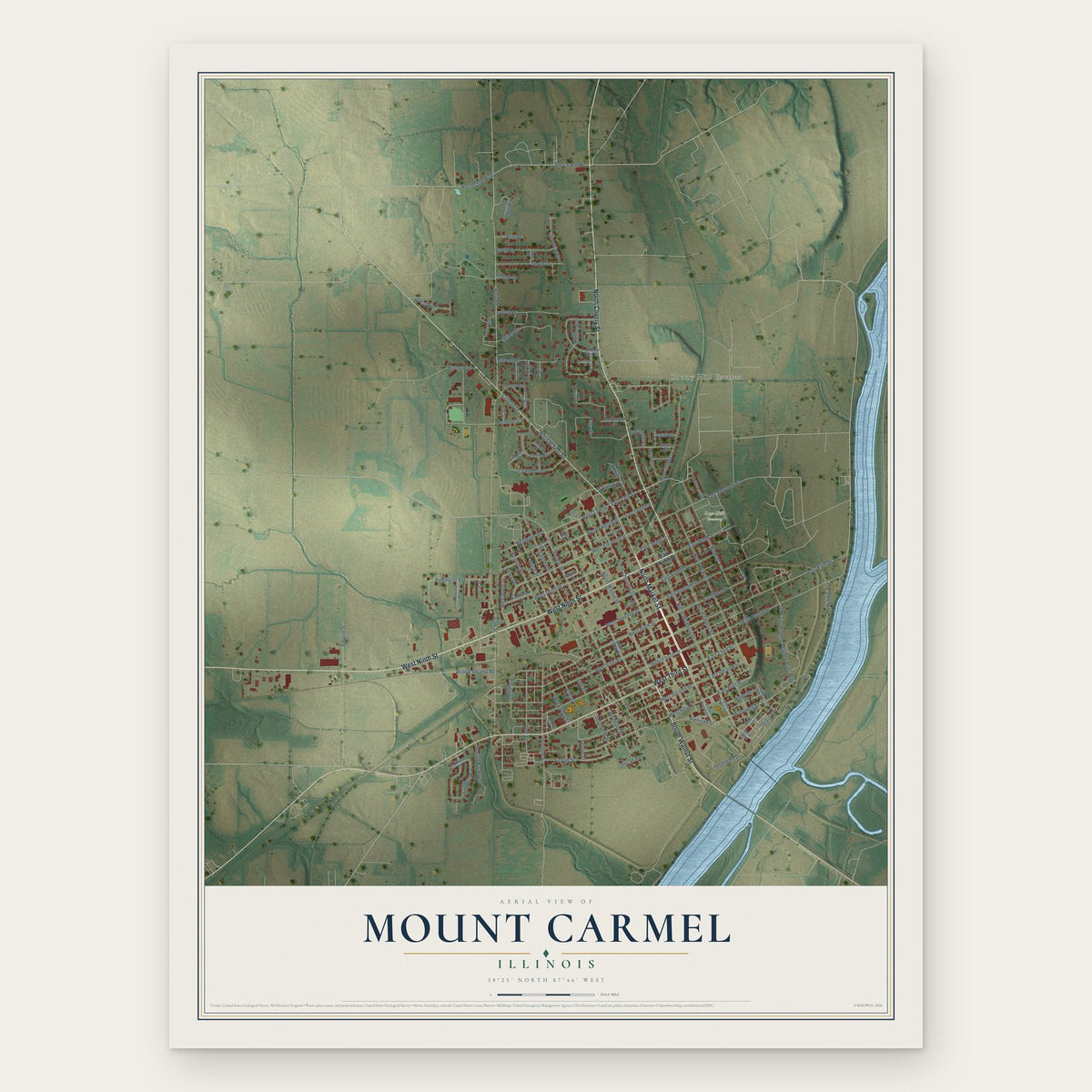 Mount Carmel, Illinois map print, the full design
