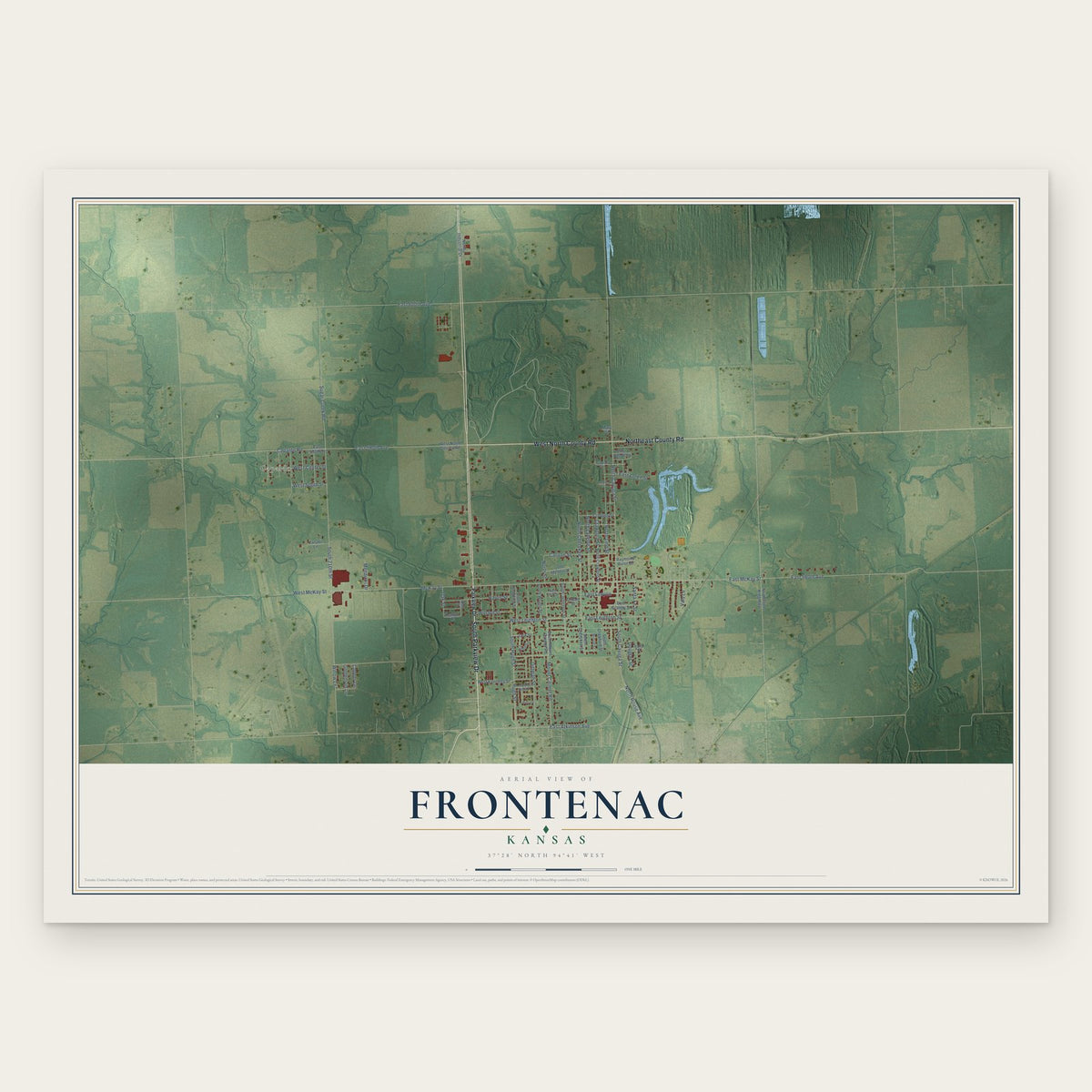Frontenac, Kansas map print, the full design