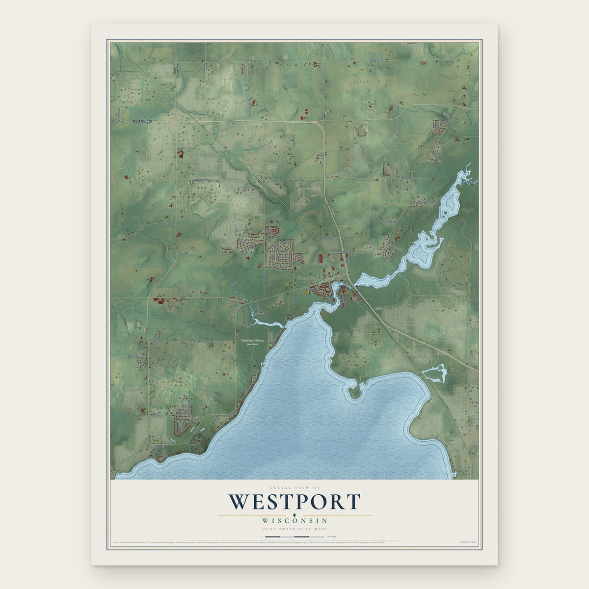 Westport, Wisconsin map print, the full design