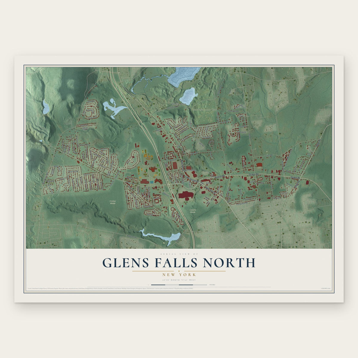 Glens Falls North, New York map print, the full design