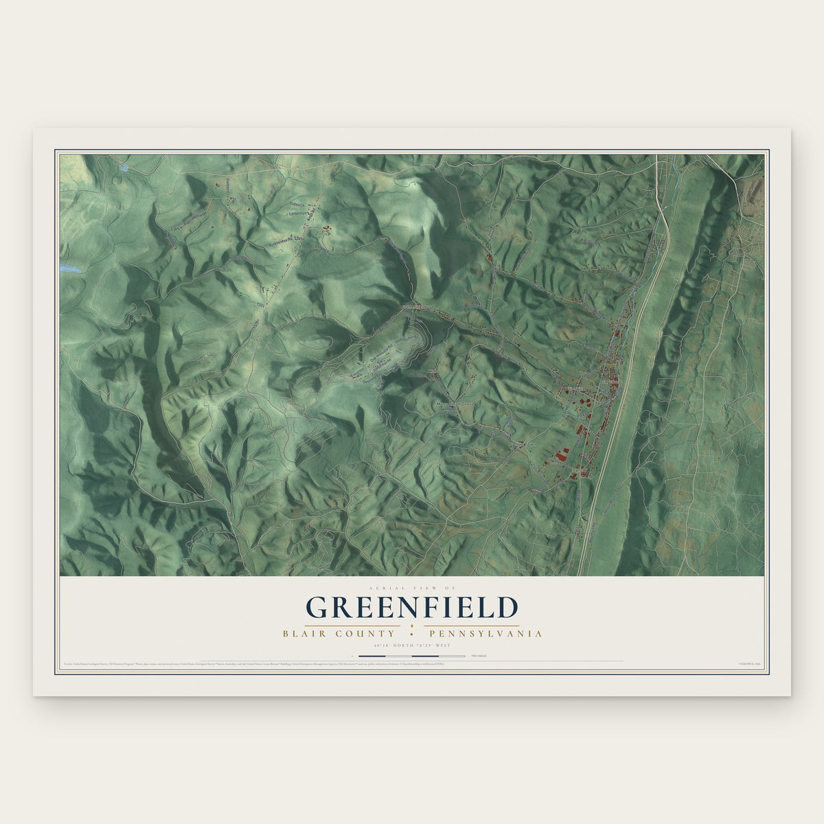 Greenfield, Blair County, Pennsylvania map print, the full design
