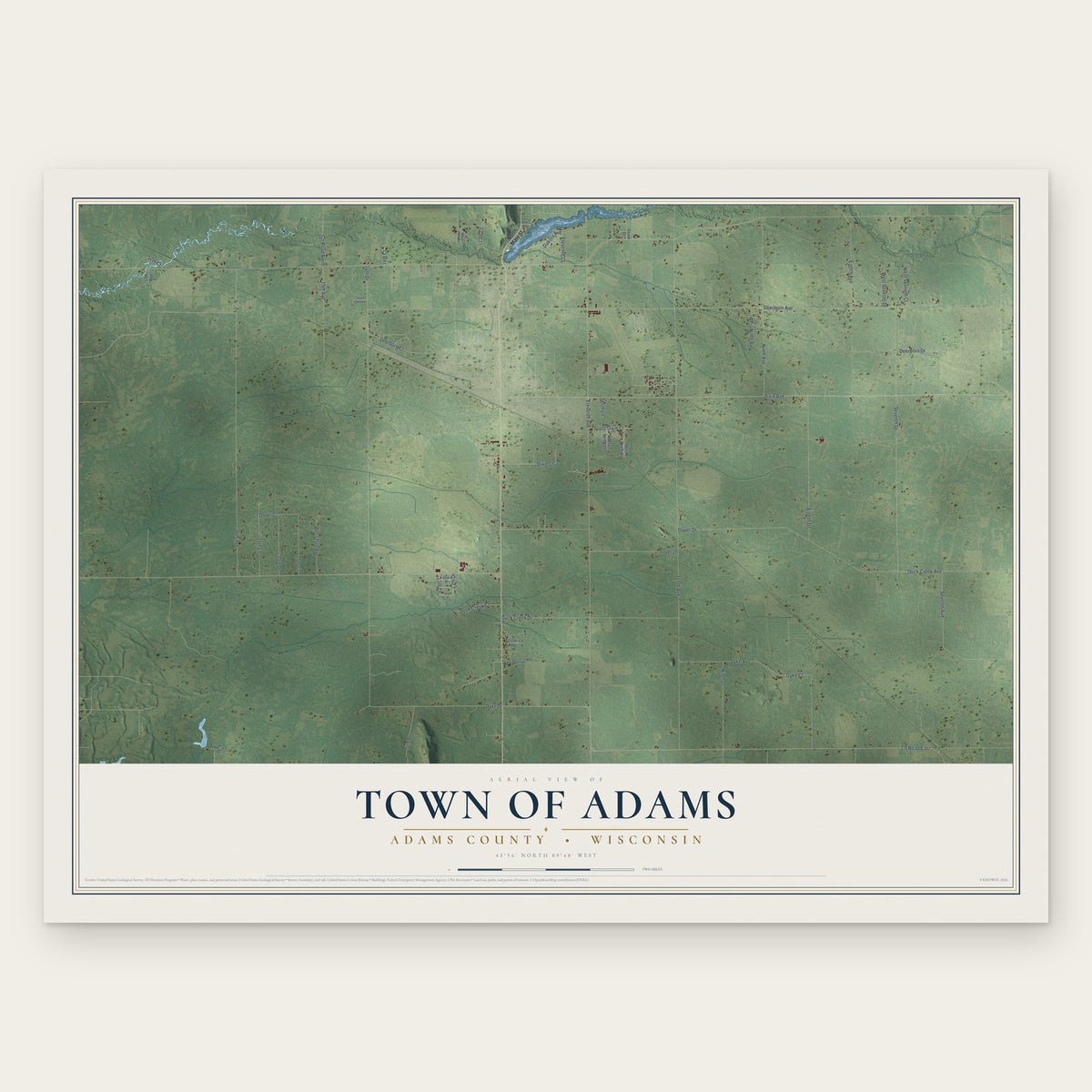 Town of Adams, Adams County, Wisconsin map print, the full design