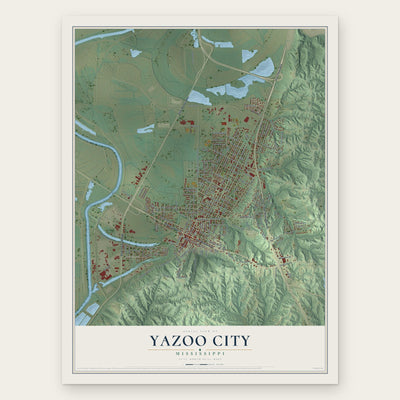 Yazoo City, Mississippi map print, the full design