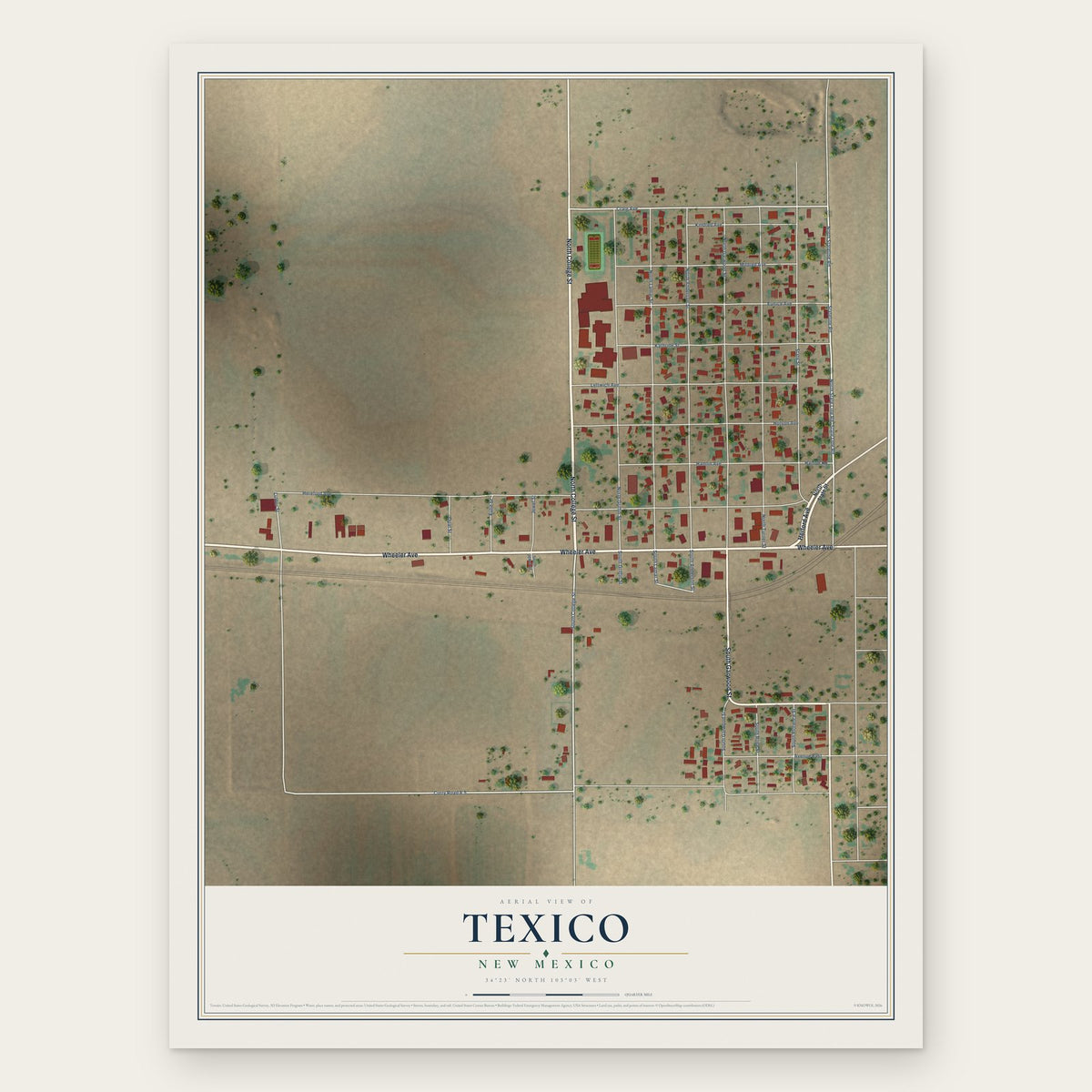 Texico, New Mexico map print, the full design