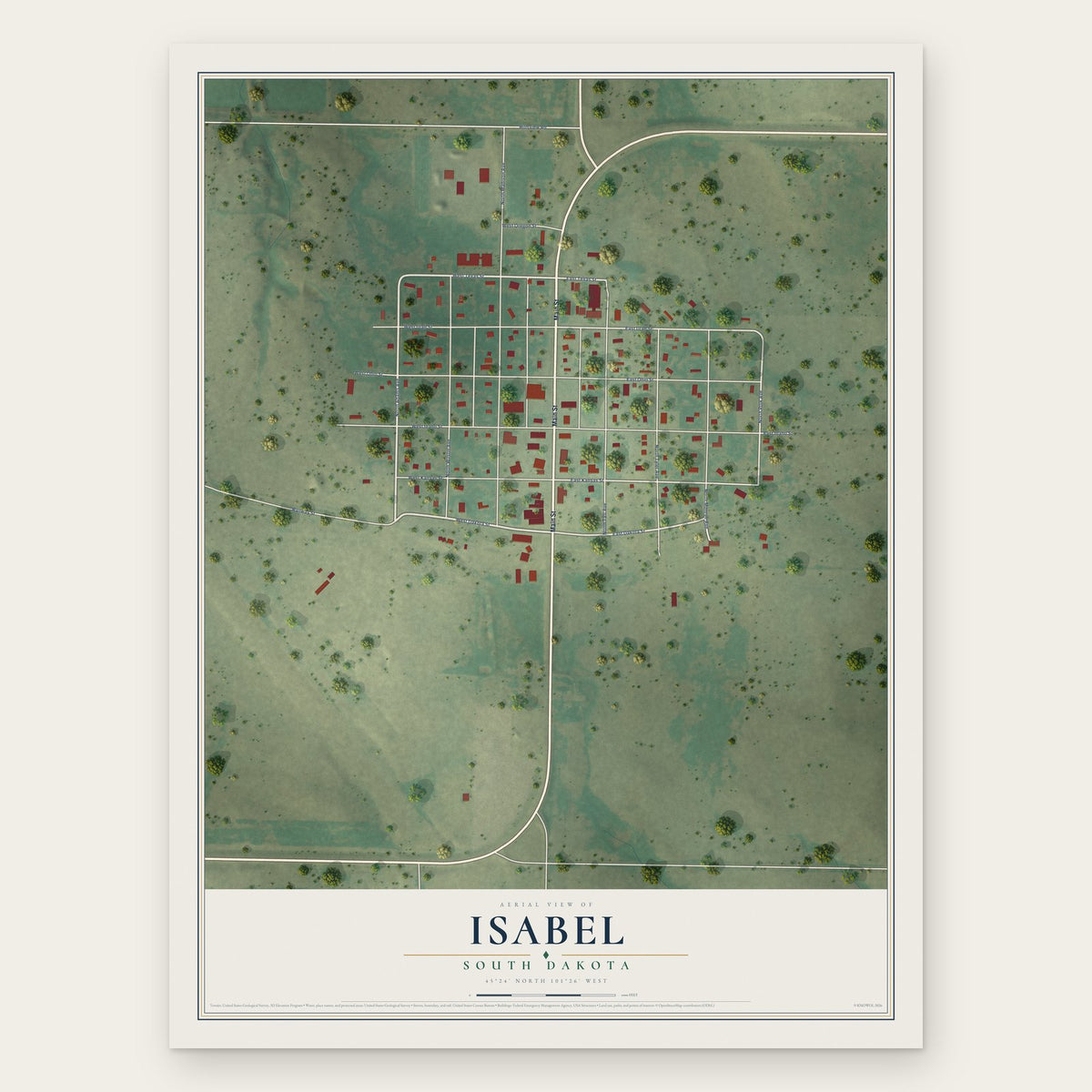 Isabel, South Dakota map print, the full design