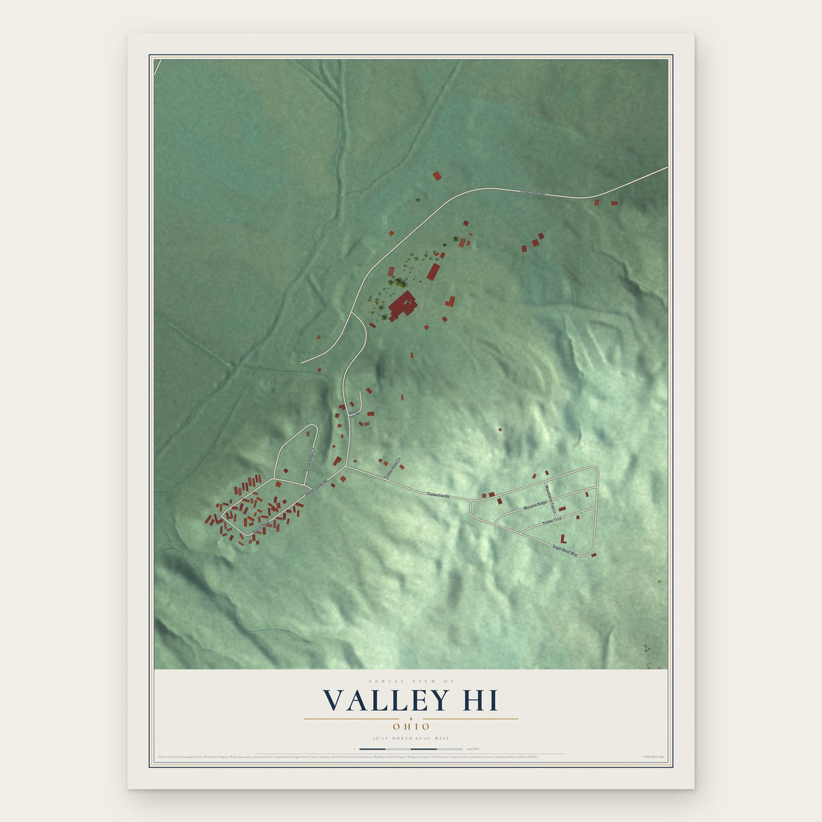 Valley Hi, Ohio map print, the full design