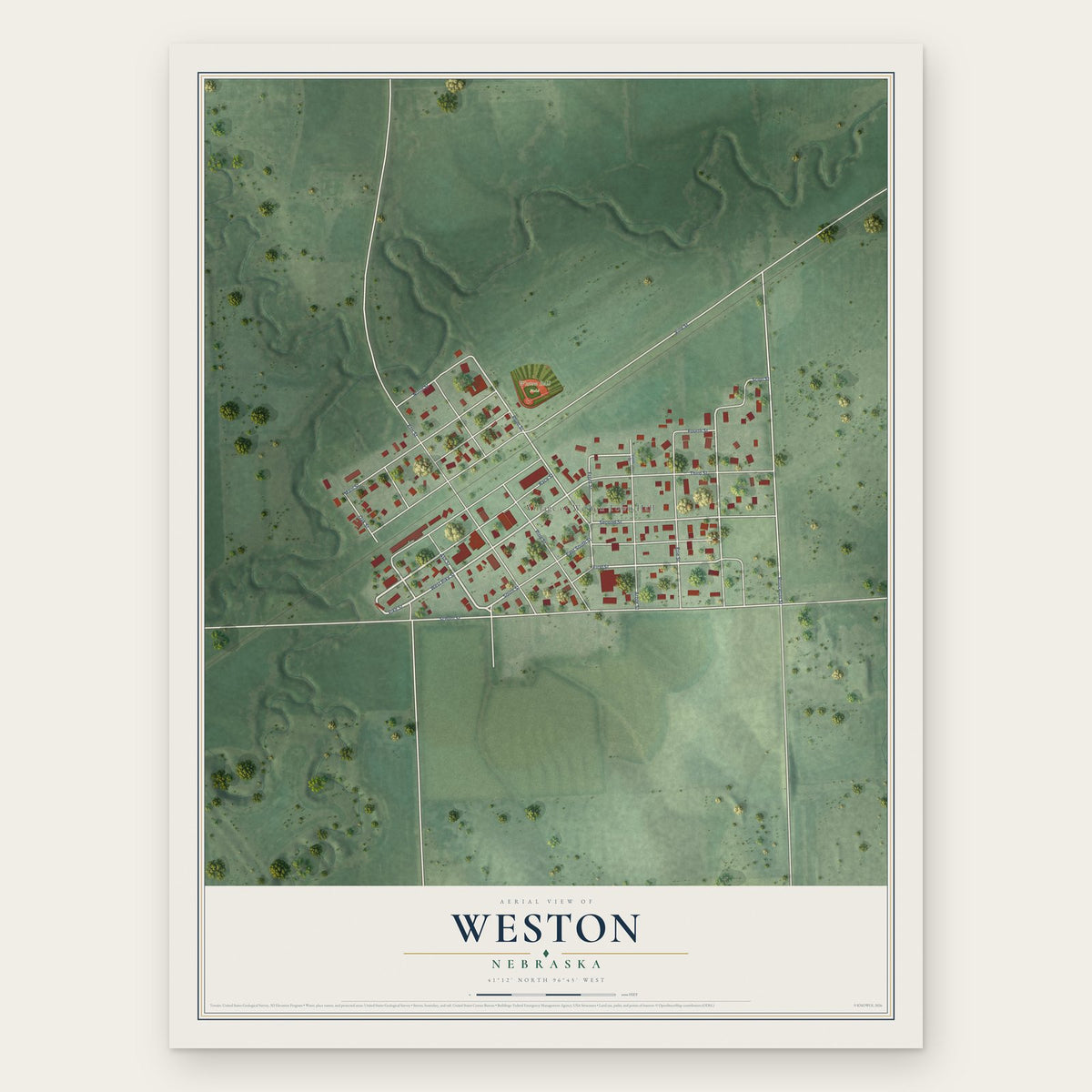 Weston, Nebraska map print, the full design
