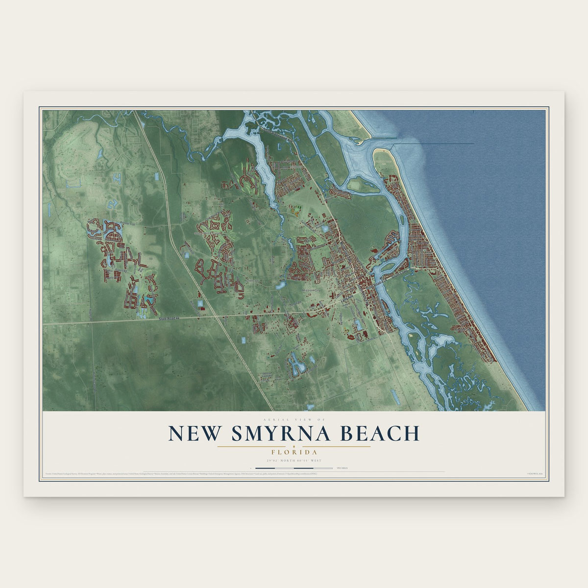 New Smyrna Beach, Florida map print, the full design