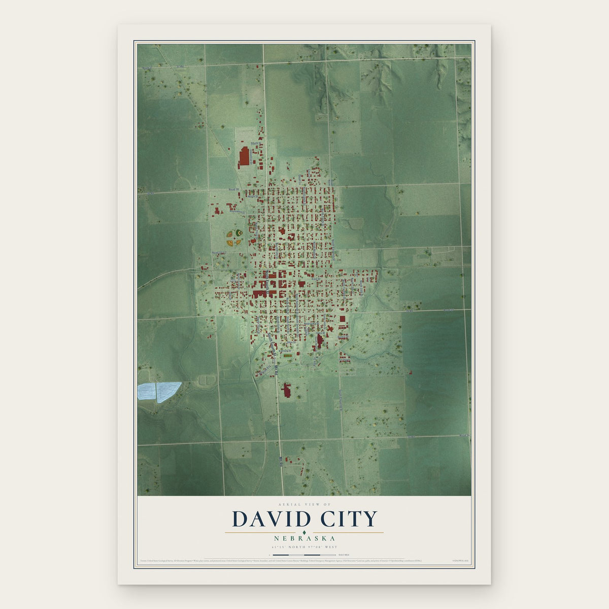 David City, Nebraska map print, the full design