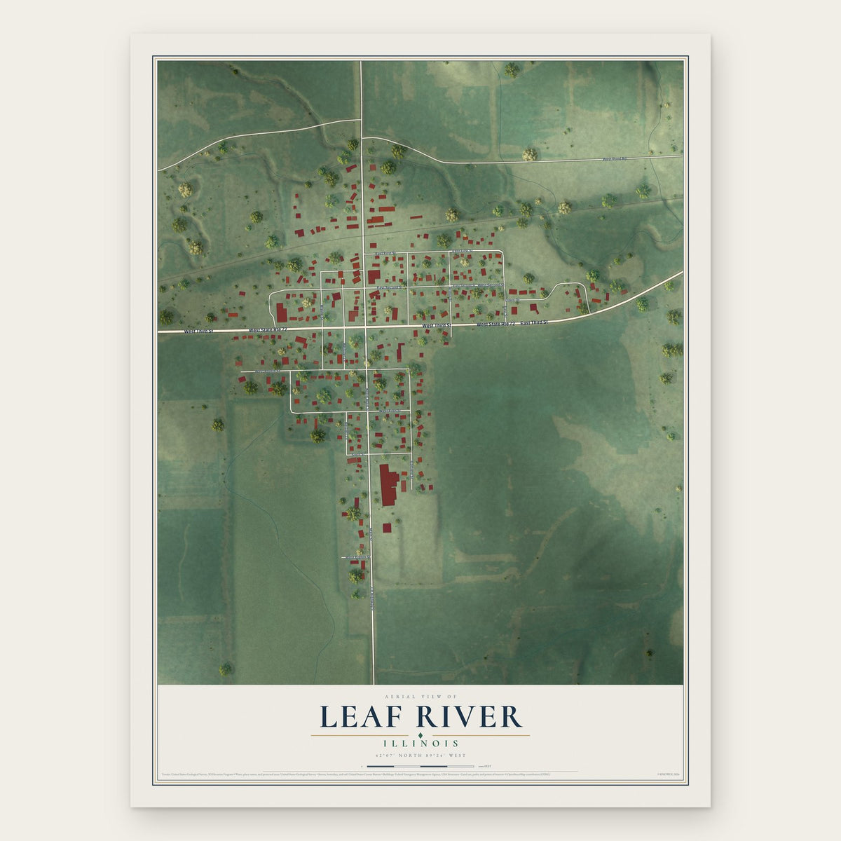 Leaf River, Illinois map print, the full design
