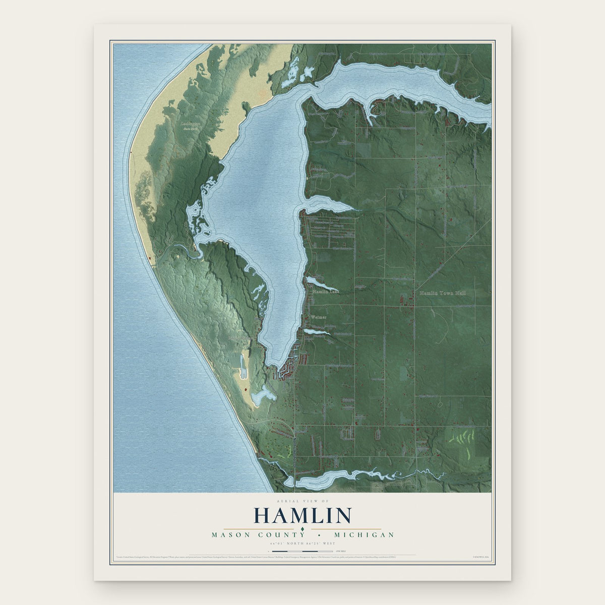 Hamlin, Mason County, Michigan map print, the full design